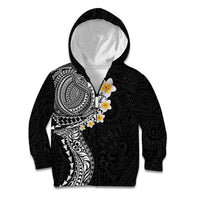Hawaiian Tribal Tattoo and Plumeria Kid Hoodie Polynesian Pattern Black Color