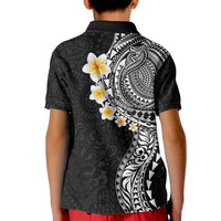 Hawaiian Tribal Tattoo and Plumeria Kid Polo Shirt Polynesian Pattern Black Color