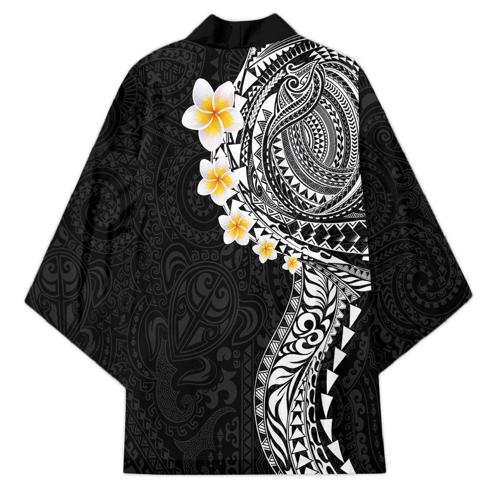 Hawaiian Tribal Tattoo and Plumeria Kimono Polynesian Pattern Black Color