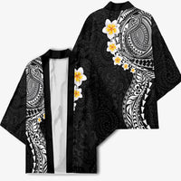 Hawaiian Tribal Tattoo and Plumeria Kimono Polynesian Pattern Black Color