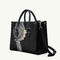 Hawaiian Tribal Tattoo and Plumeria Leather Bag Polynesian Pattern Black Color