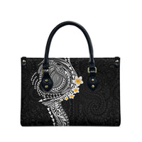 Hawaiian Tribal Tattoo and Plumeria Leather Bag Polynesian Pattern Black Color