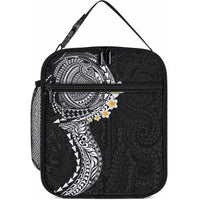 Hawaiian Tribal Tattoo and Plumeria Lunch Bag Polynesian Pattern Black Color
