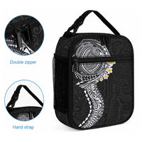 Hawaiian Tribal Tattoo and Plumeria Lunch Bag Polynesian Pattern Black Color