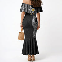 Hawaiian Tribal Tattoo and Plumeria Mermaid Dress Polynesian Pattern Black Color
