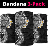 Hawaiian Tribal Tattoo and Plumeria Neck Gaiter Polynesian Pattern Black Color