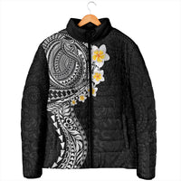 Hawaiian Tribal Tattoo and Plumeria Padded Jacket Polynesian Pattern Black Color