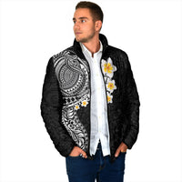 Hawaiian Tribal Tattoo and Plumeria Padded Jacket Polynesian Pattern Black Color
