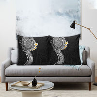 Hawaiian Tribal Tattoo and Plumeria Pillow Cover Polynesian Pattern Black Color