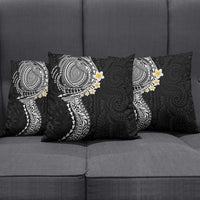 Hawaiian Tribal Tattoo and Plumeria Pillow Cover Polynesian Pattern Black Color