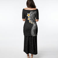 Hawaiian Tribal Tattoo and Plumeria Puletasi Polynesian Pattern Black Color