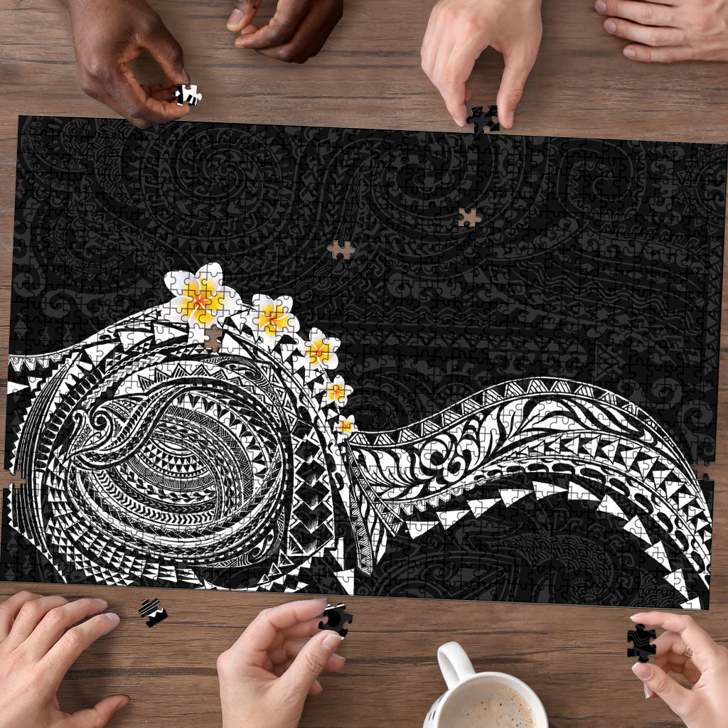 Hawaiian Tribal Tattoo and Plumeria Puzzle Polynesian Pattern Black Color