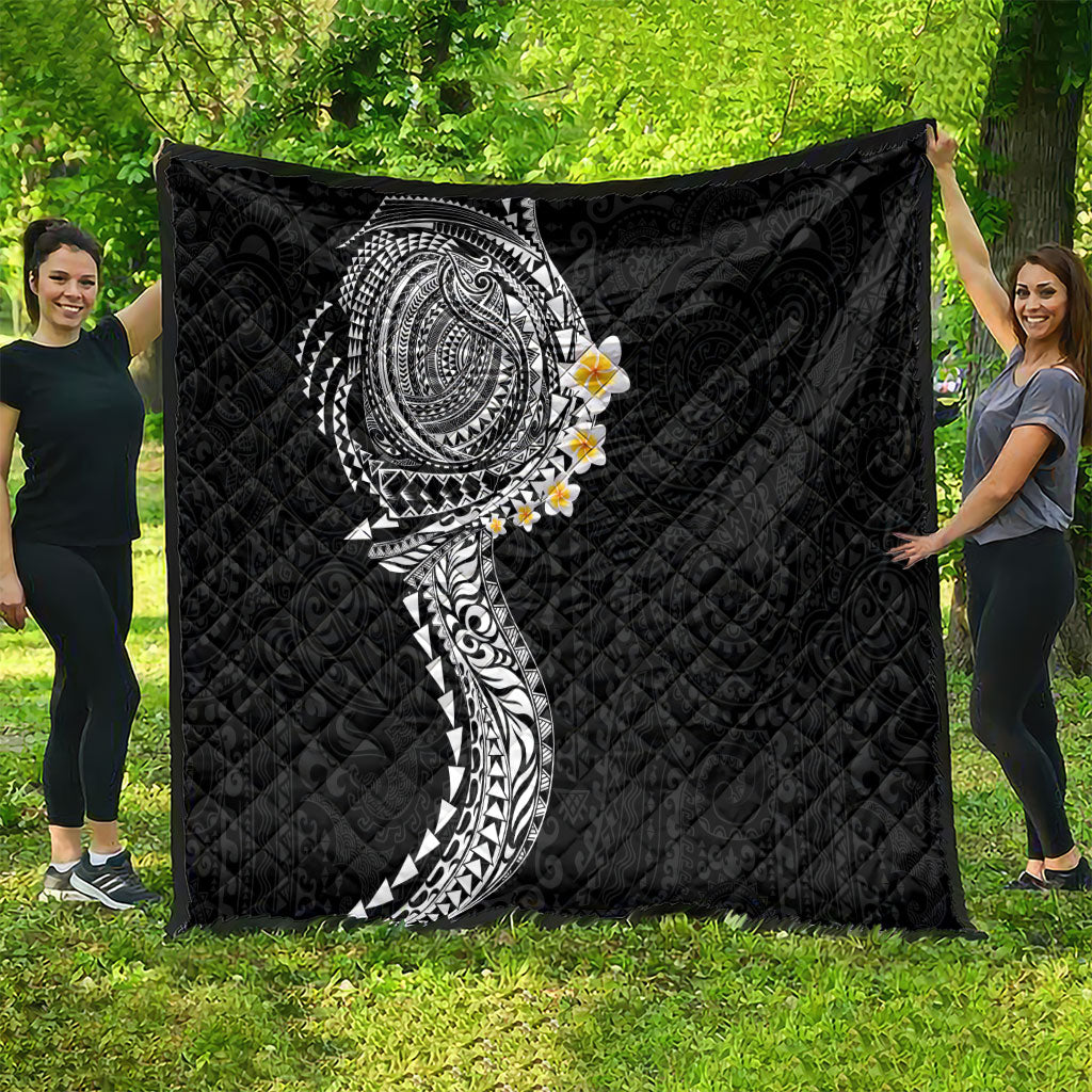 Hawaiian Tribal Tattoo and Plumeria Quilt Polynesian Pattern Black Color