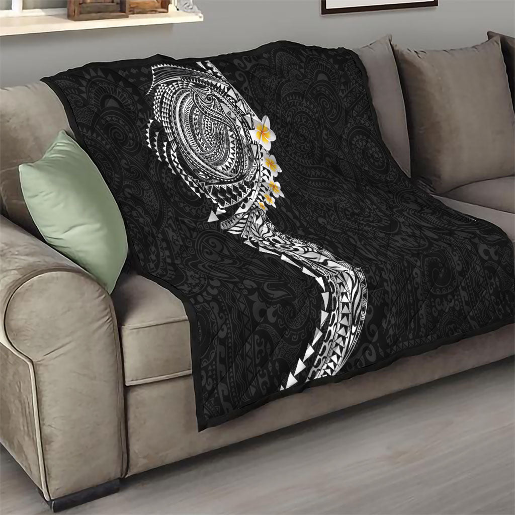 Hawaiian Tribal Tattoo and Plumeria Quilt Polynesian Pattern Black Color