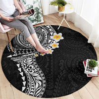 Hawaiian Tribal Tattoo and Plumeria Round Carpet Polynesian Pattern Black Color