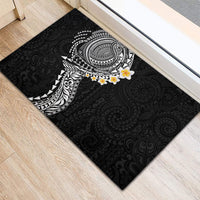 Hawaiian Tribal Tattoo and Plumeria Rubber Doormat Polynesian Pattern Black Color