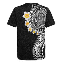 Hawaiian Tribal Tattoo and Plumeria Rugby Jersey Polynesian Pattern Black Color