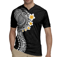 Hawaiian Tribal Tattoo and Plumeria Rugby Jersey Polynesian Pattern Black Color