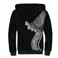 Hawaiian Tribal Tattoo and Plumeria Sherpa Hoodie Polynesian Pattern Black Color