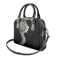 Hawaiian Tribal Tattoo and Plumeria Shoulder Handbag Polynesian Pattern Black Color