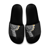 Hawaiian Tribal Tattoo and Plumeria Slide Sandals Polynesian Pattern Black Color