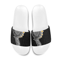Hawaiian Tribal Tattoo and Plumeria Slide Sandals Polynesian Pattern Black Color