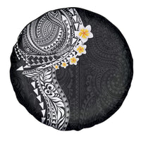 Hawaiian Tribal Tattoo and Plumeria Spare Tire Cover Polynesian Pattern Black Color