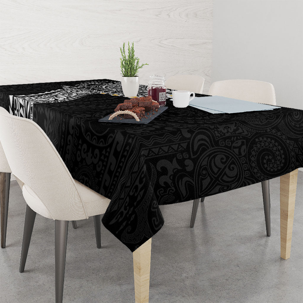Hawaiian Tribal Tattoo and Plumeria Tablecloth Polynesian Pattern Black Color