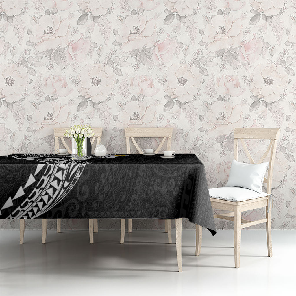 Hawaiian Tribal Tattoo and Plumeria Tablecloth Polynesian Pattern Black Color
