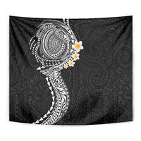 Hawaiian Tribal Tattoo and Plumeria Tapestry Polynesian Pattern Black Color