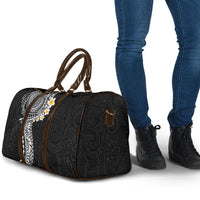 Hawaiian Tribal Tattoo and Plumeria Travel Bag Polynesian Pattern Black Color