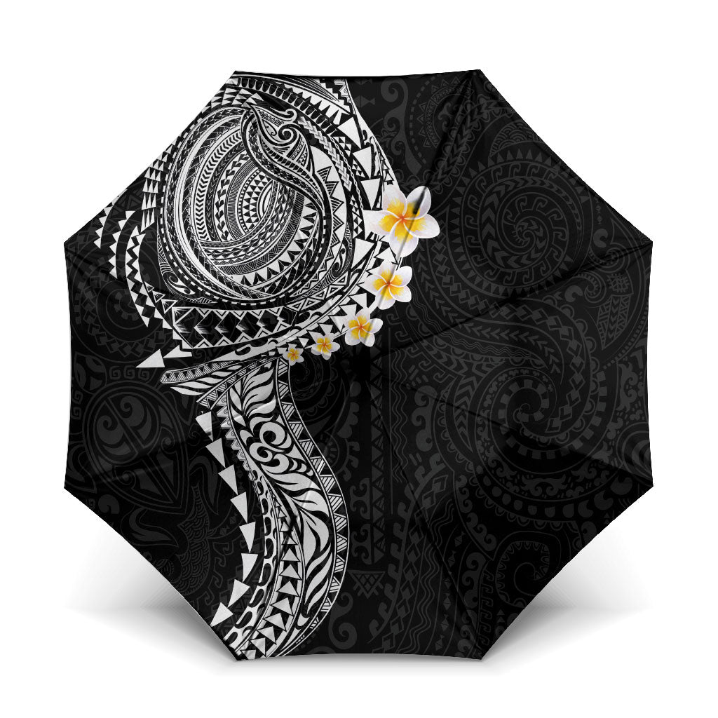 Hawaiian Tribal Tattoo and Plumeria Umbrella Polynesian Pattern Black Color