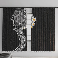 Hawaiian Tribal Tattoo and Plumeria Window Curtain Polynesian Pattern Black Color
