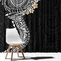 Hawaiian Tribal Tattoo and Plumeria Window Curtain Polynesian Pattern Black Color