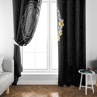 Hawaiian Tribal Tattoo and Plumeria Window Curtain Polynesian Pattern Black Color