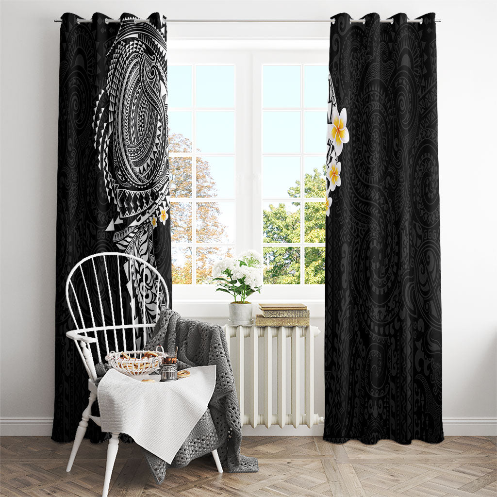 Hawaiian Tribal Tattoo and Plumeria Window Curtain Polynesian Pattern Black Color