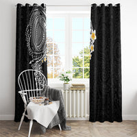 Hawaiian Tribal Tattoo and Plumeria Window Curtain Polynesian Pattern Black Color
