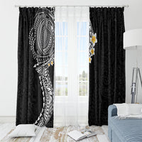 Hawaiian Tribal Tattoo and Plumeria Window Curtain Polynesian Pattern Black Color