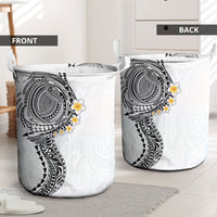 Hawaiian Tribal Tattoo and Plumeria Laundry Basket Polynesian Pattern White Color