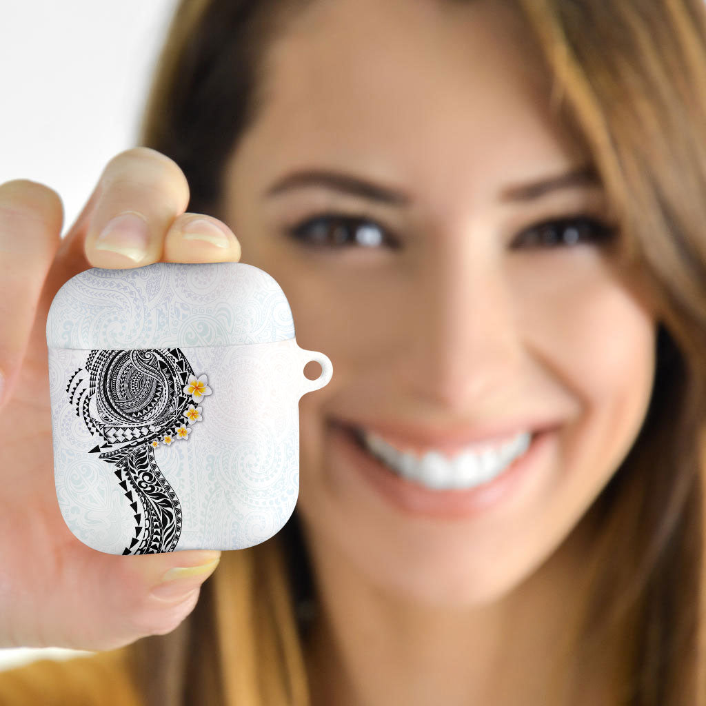 Hawaiian Tribal Tattoo and Plumeria AirPods Case Polynesian Pattern White Color