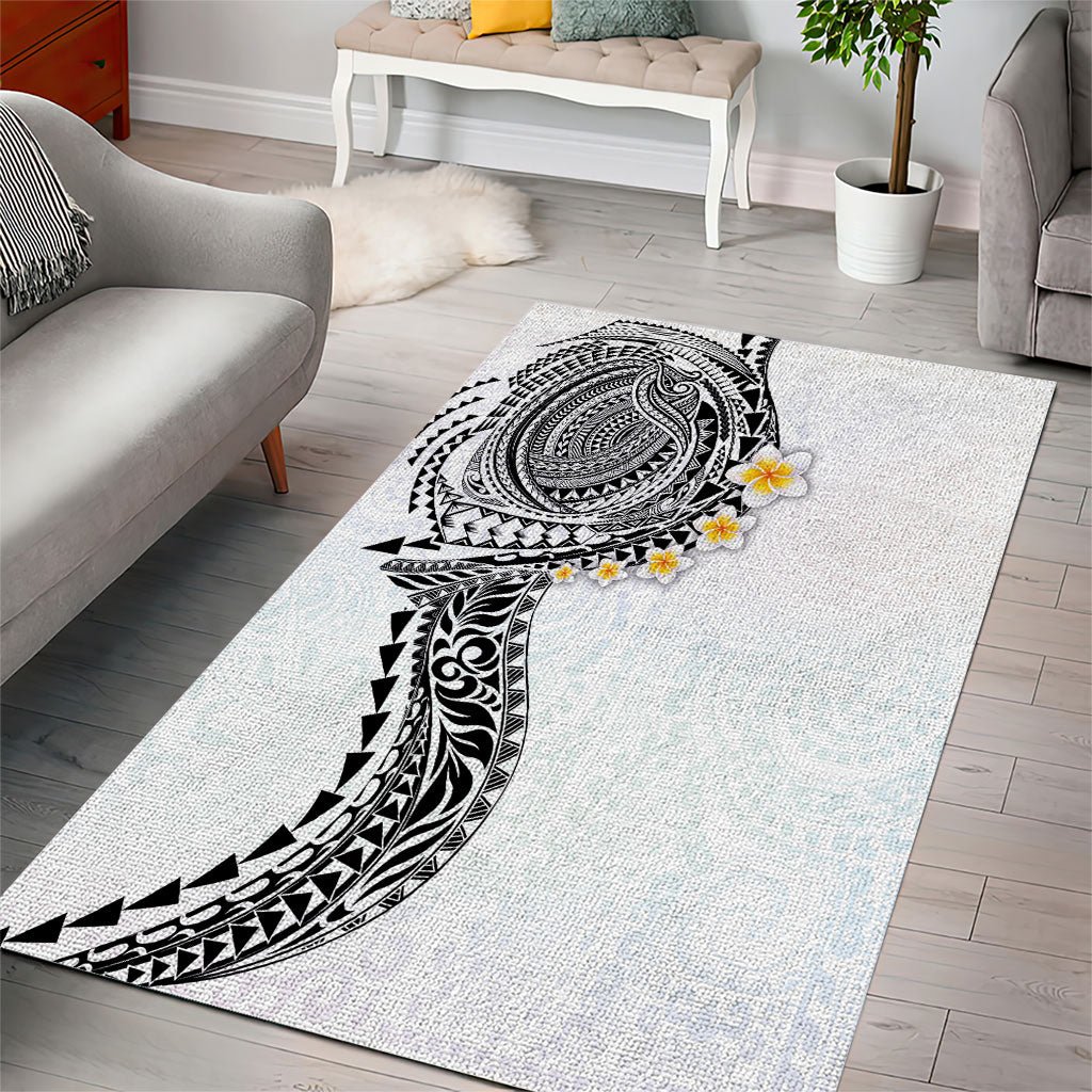 Hawaiian Tribal Tattoo and Plumeria Area Rug Polynesian Pattern White Color
