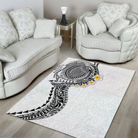 Hawaiian Tribal Tattoo and Plumeria Area Rug Polynesian Pattern White Color