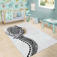 Hawaiian Tribal Tattoo and Plumeria Area Rug Polynesian Pattern White Color