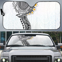 Hawaiian Tribal Tattoo and Plumeria Auto Sun Shade Polynesian Pattern White Color