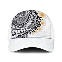 Hawaiian Tribal Tattoo and Plumeria Baseball Net Cap Polynesian Pattern White Color