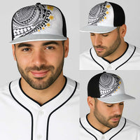 Hawaiian Tribal Tattoo and Plumeria Baseball Net Cap Polynesian Pattern White Color