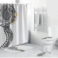 Hawaiian Tribal Tattoo and Plumeria Bathroom Set Polynesian Pattern White Color