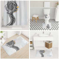Hawaiian Tribal Tattoo and Plumeria Bathroom Set Polynesian Pattern White Color