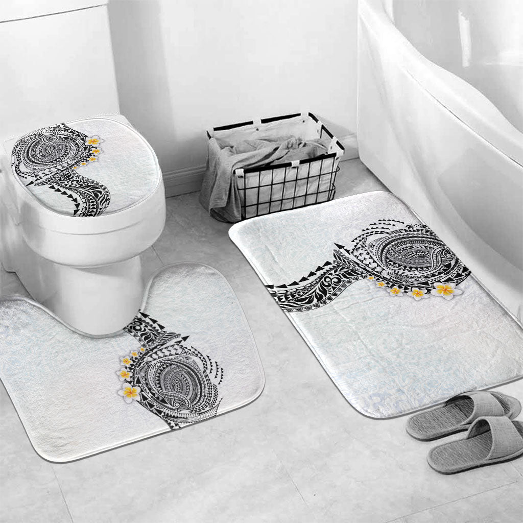 Hawaiian Tribal Tattoo and Plumeria Bathroom Set Polynesian Pattern White Color