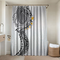 Hawaiian Tribal Tattoo and Plumeria Bathroom Set Polynesian Pattern White Color